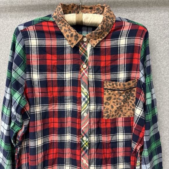 Aerie Plaid Flannel Patchwork Pajama Set Top Pants Animal Print Grunge Large NWT - Picture 3 of 13